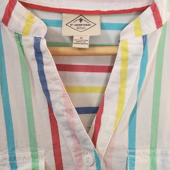 St. John's Bay 100% Cotton Women's Long Sleeve Buttoned Striped Shirt, Size Med - Picture 7 of 17